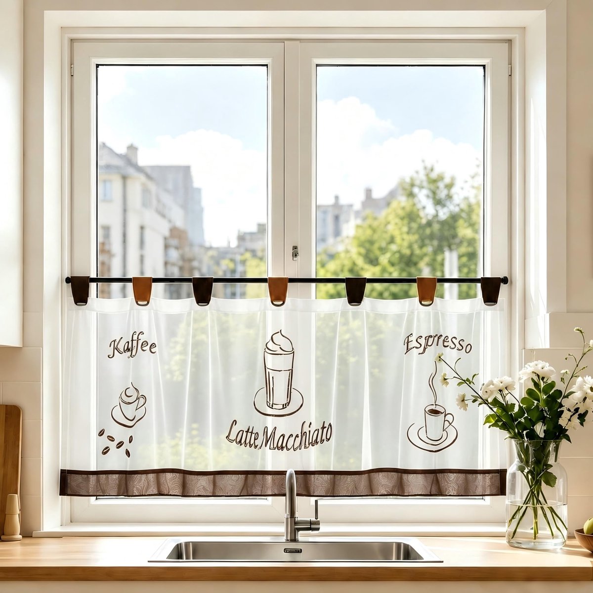 Omgoods - Sophie Voile Gordijn met Lussen 60 x 120 cm - Decoratieve Gordijn voor Keuken en Eetkamer