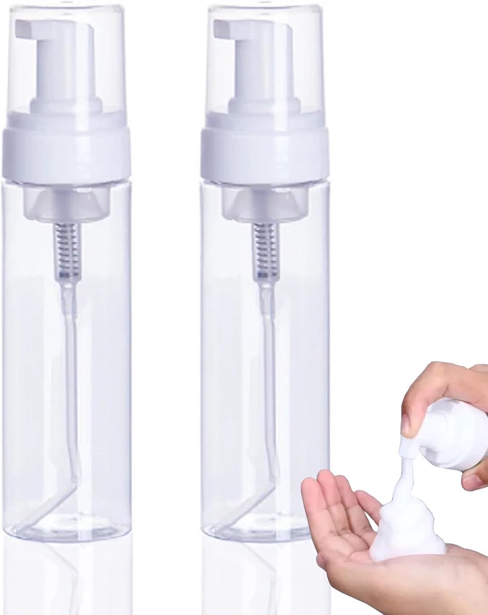 Pepax hervulbare pompfles zeepdispenser – PEPAX Pakket van 2 200 ml kunststof pompdispenser transparante reisfles - ShopVlot