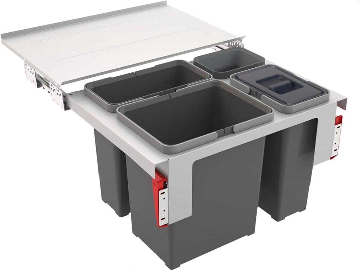 SnelShoppen - Garbo 60-3 Afvalbak - 18L + 12L + 8L - Zwart - Recycled Materiaal - Makkelijk Schoon Te Maken - Voor Keuken, Tuin en Feesten
