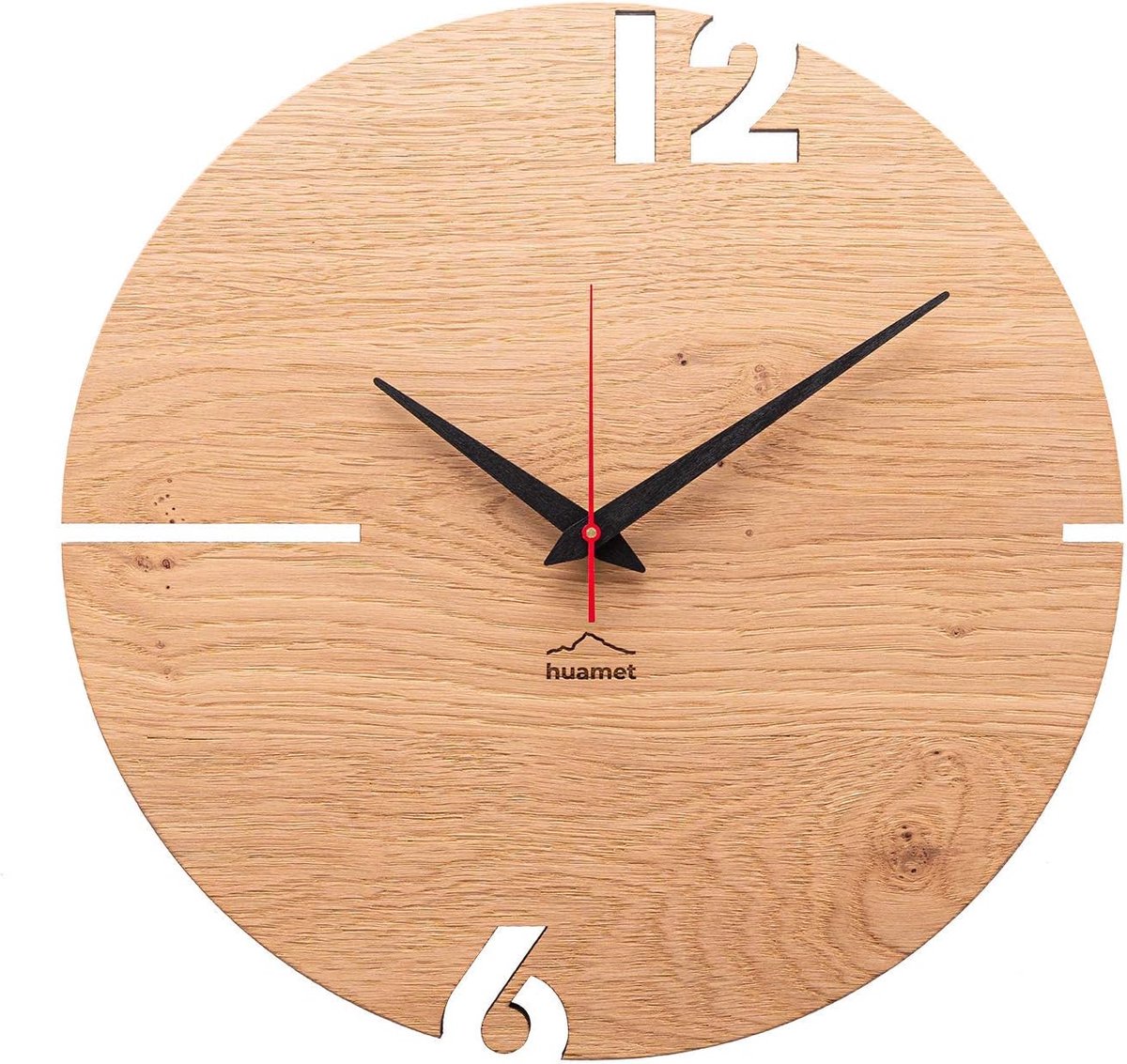 SnelShoppen - Wandklok PUHR van eikenhout, rond - echt hout, uniek design, geruisloos zonder tikken - Kwaliteitsproduct uit Zuid-Tirol - CH50-A-00