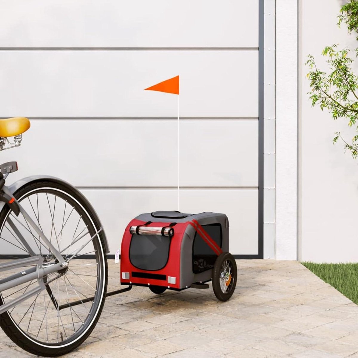 Fietsaanhanger Huisdieren - Hondenkar Aanhanger - Comfortabel Vervoer - Waterafstotende Hoes - 69 x 44 cm - Rood Grijs