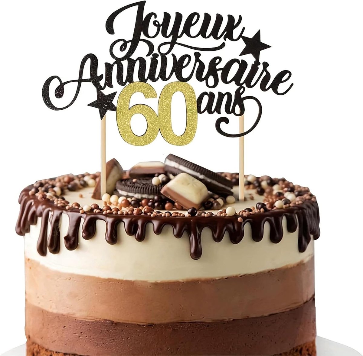 "Joyeux Anniversaire 60 Ans" Taartdecoratie Met Gouden Glitter Voor 60ste Verjaardag, Huwelijksdag En Jubileumviering