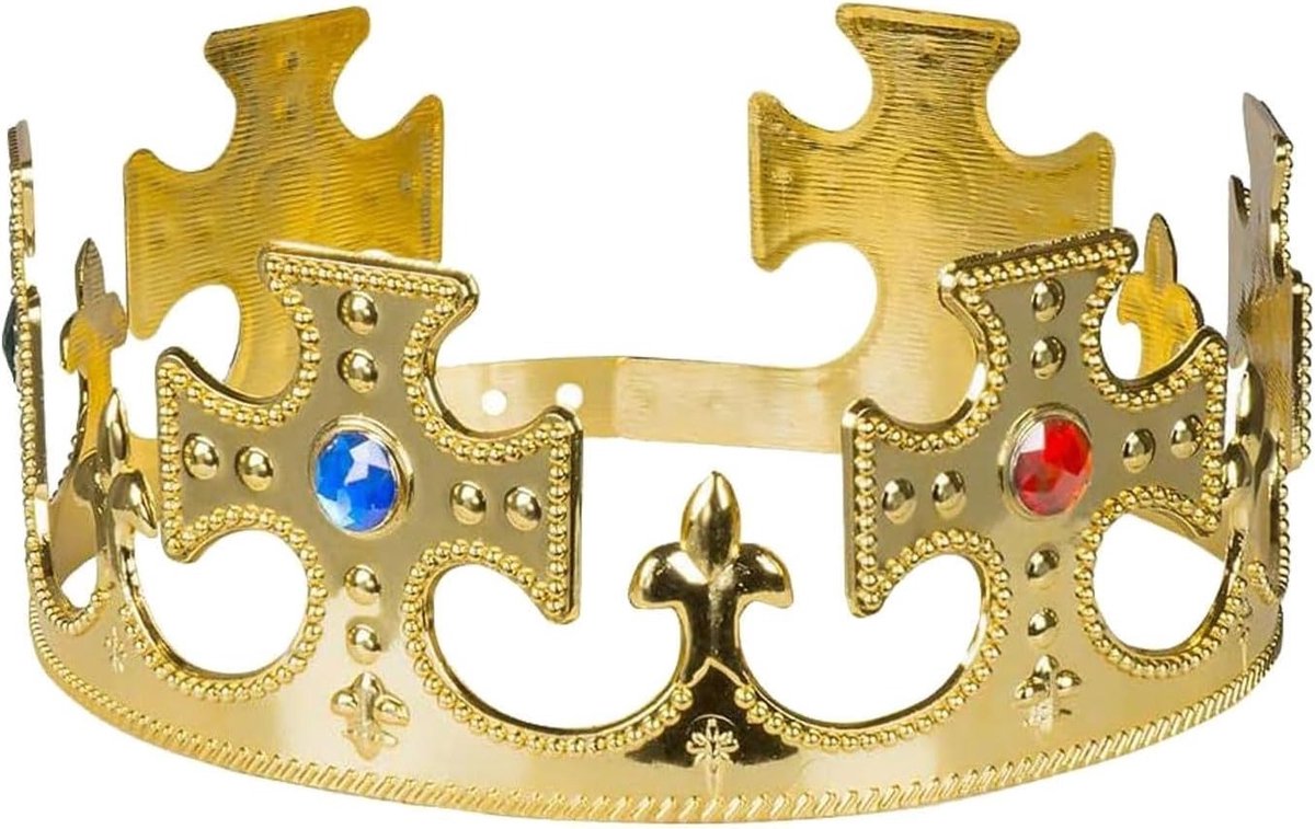 Set van 2 Gouden Kruis Kostuumaccessoires met Kleurige Robijnen voor Carnavalsthema, Koning, Koningin, Prins en Prinses