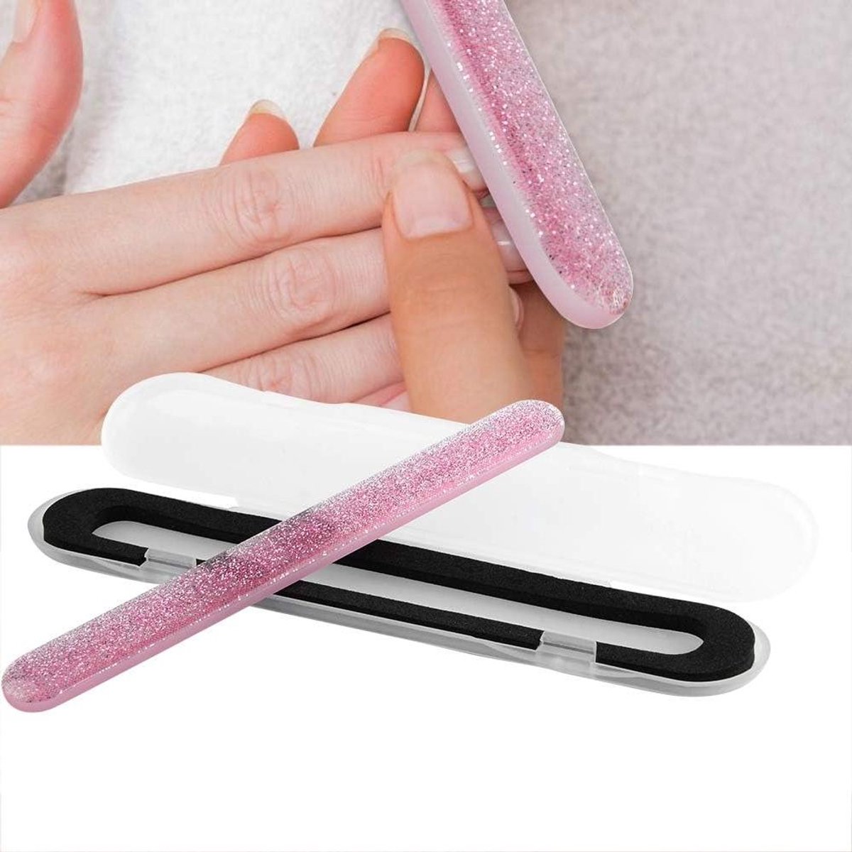Eeltverwijderaar Glas - Voetvijl Pedicure - Huidverzorging Voeten - Fijn Slijpoppervlak - 12 cm - Roze