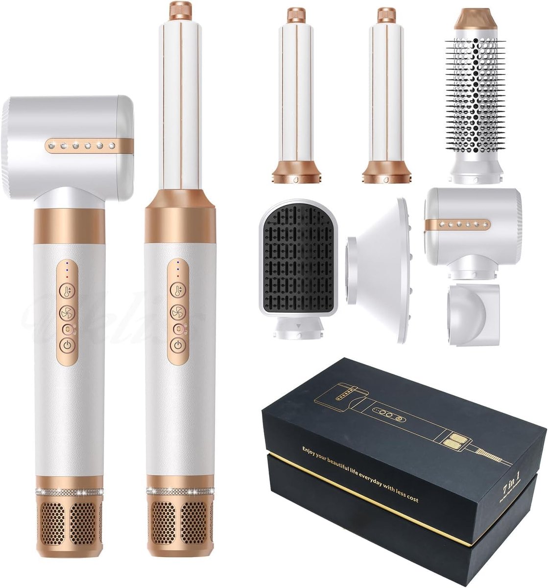SnelShoppen - 6-in-1 Haarstyler 1000 W Hot Air Brush, Krultang, Föhn, Volume Borstel, Steilkam, Diverse Opzetstukken voor Alle Haartypes