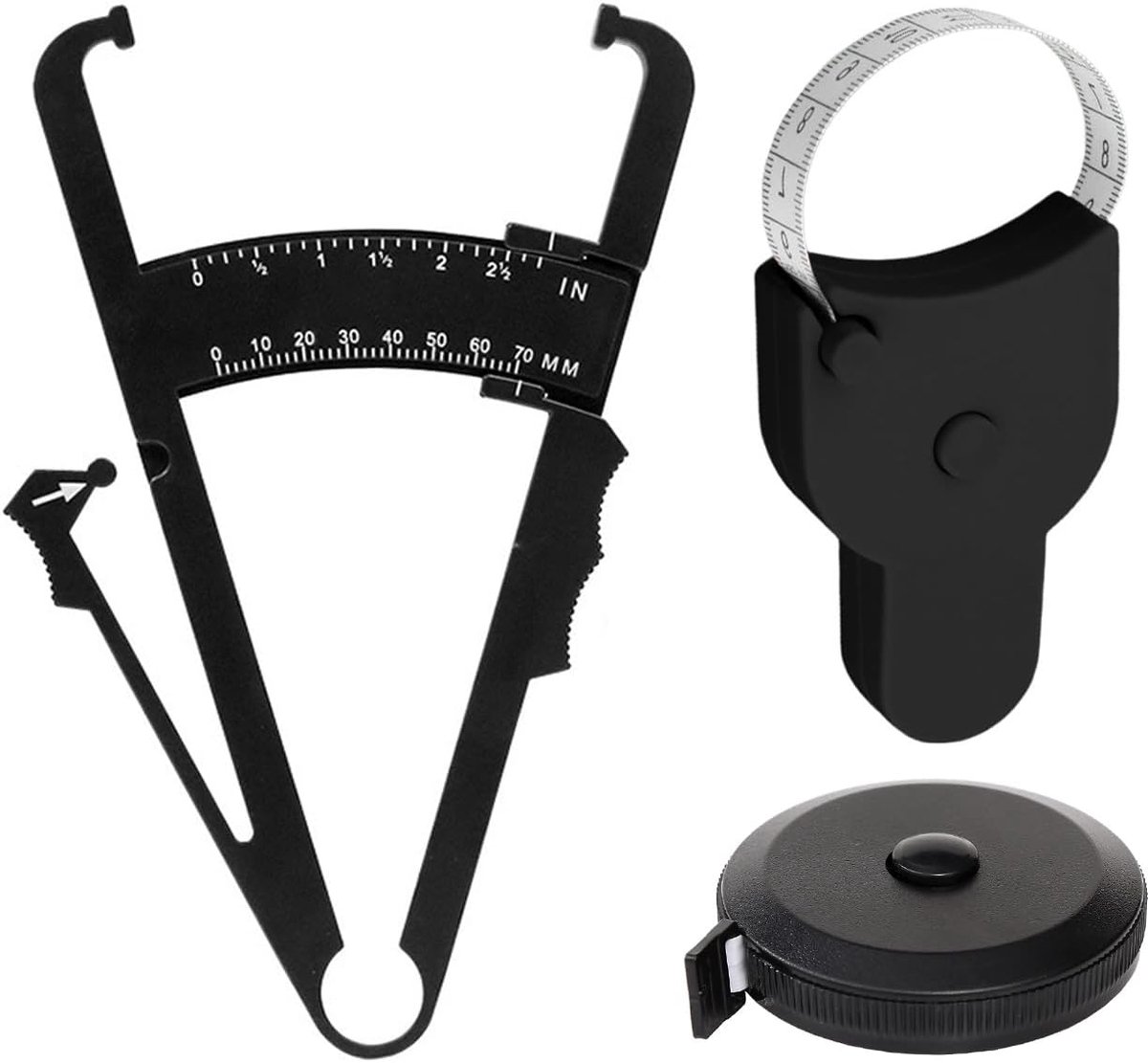 SnelShoppen - 3-Delige Lichaamsmeetliniaal Set, Driedimensionale Mini-Zachte Liniaal, Meetinstrument Voor Vetdikte, Beenomtrek En Tailleomtrek, Zwart
