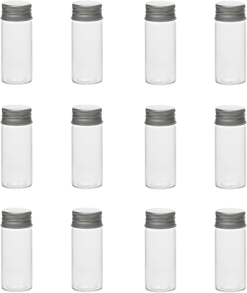 Glazen flesjes 15ml - 12-delige set - met aluminium schroefdop - ideaal voor DIY knutselen - ShopVlot