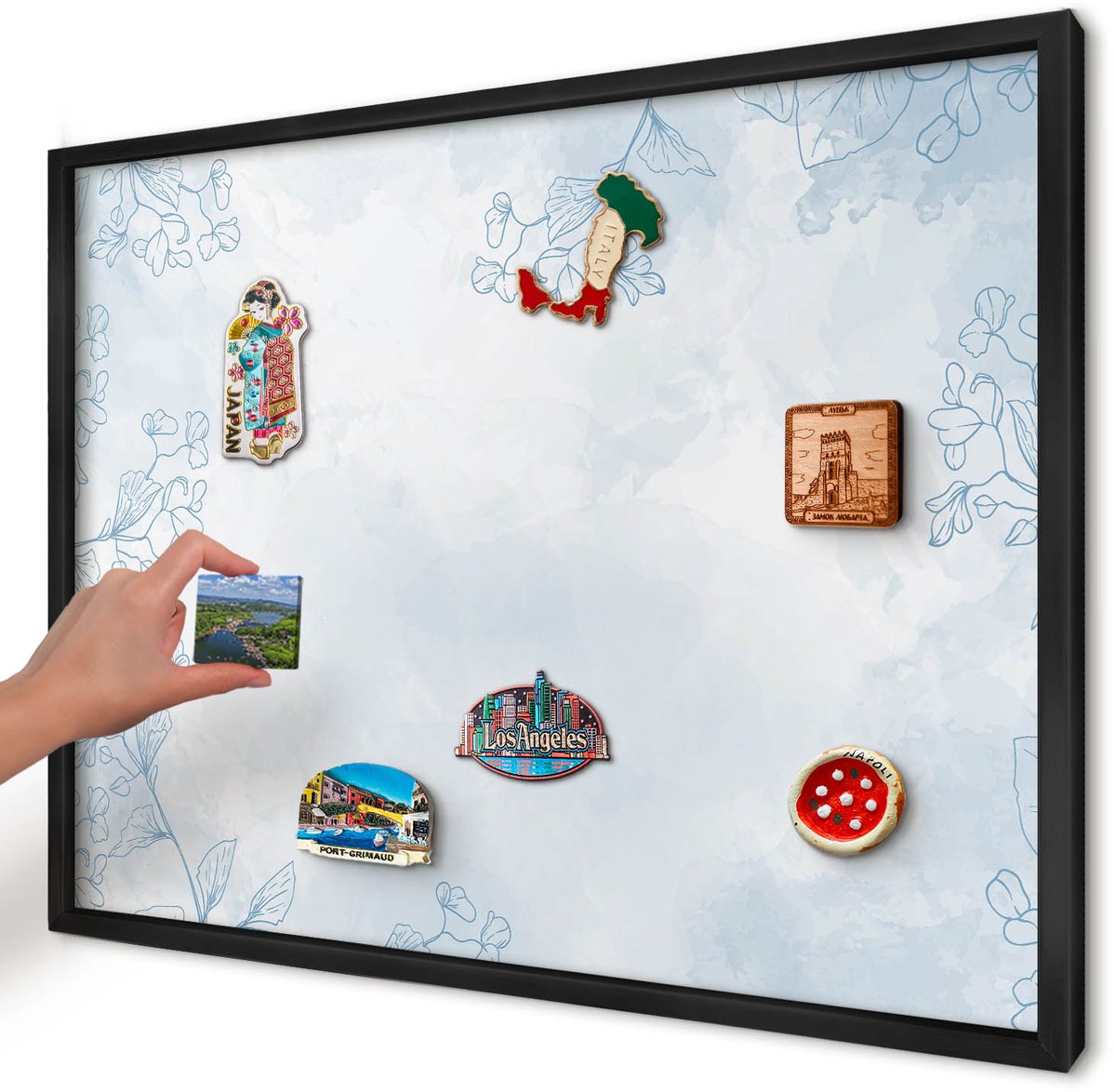 Artprintcave Wit Magneetbord mit Zwart Frame - 70x50 cm - Bloemrijke Elegantie Bord Voor Magneten - Minimalist Magnetisch Bord - Bloemen En Planten
