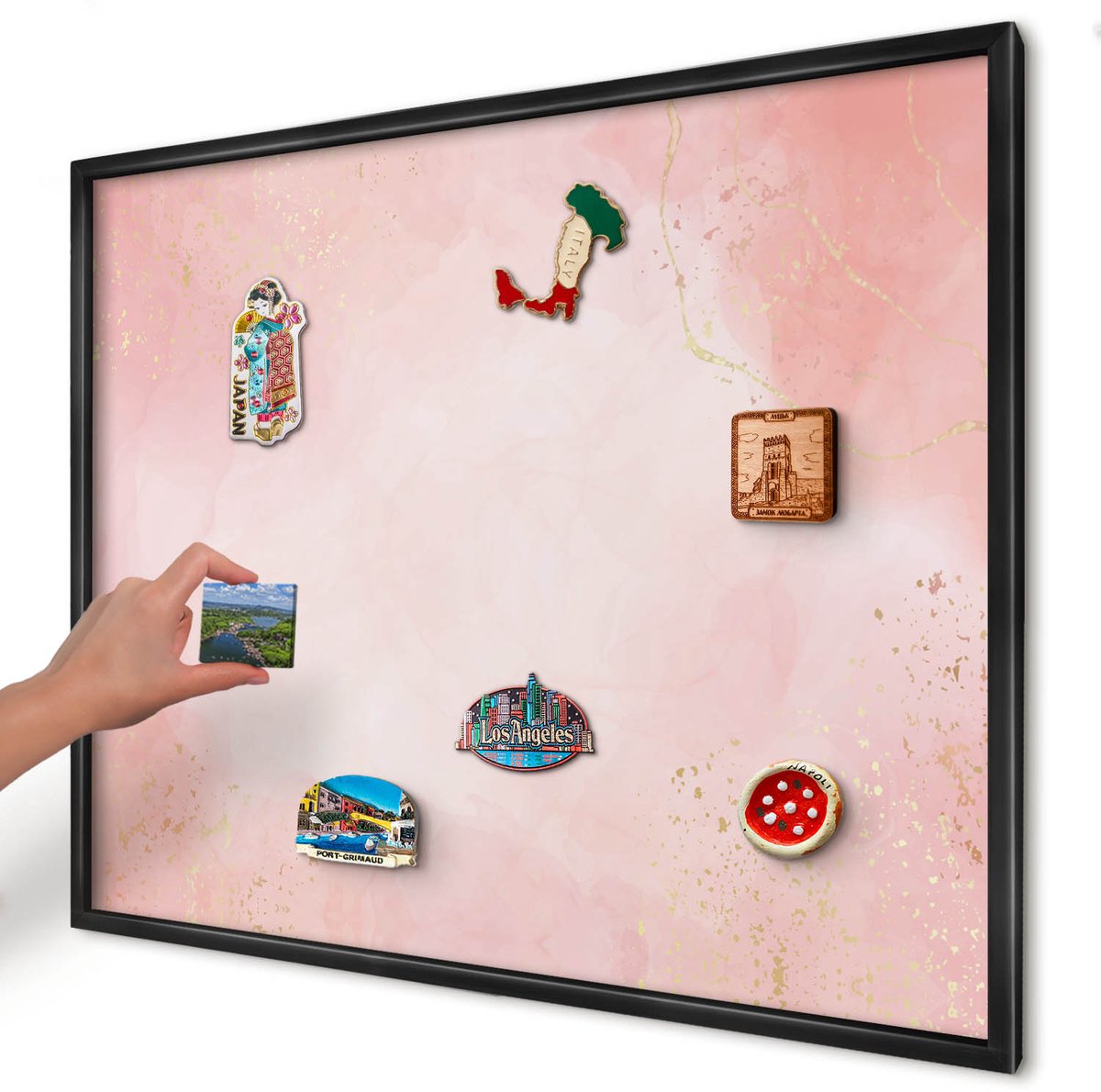 Artprintcave Roze Magneetbord mit Zwart Frame - 80x60 cm - Subtiele Elegantie Magnetisch Bord - Waterverf Notitiebord - Achtergronden En Patronen