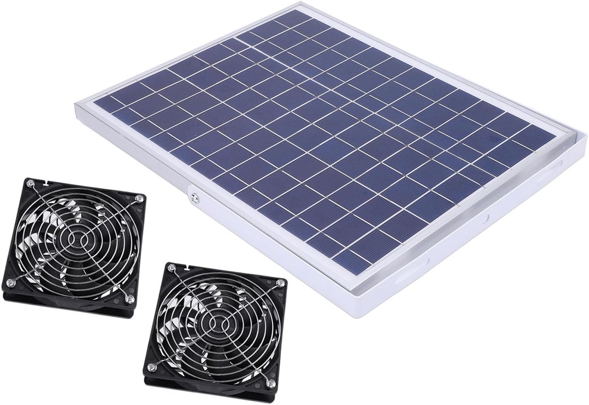 Solar Ventilator Set - Zonnepaneel Ventilator - Schuur Ventileren - Dubbele Ventilator - 15W - Zwart