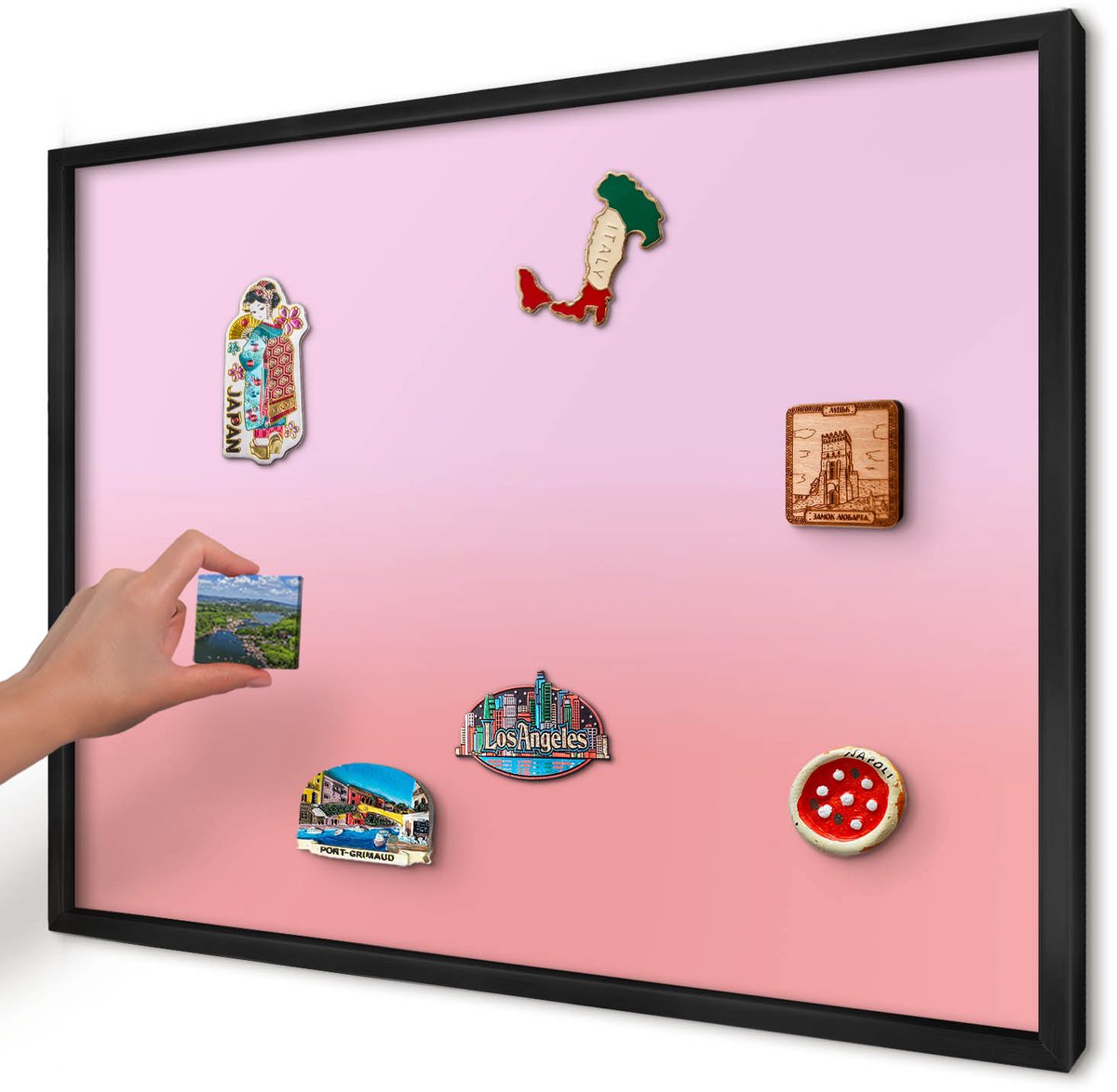 Artprintcave Roze Magneetbord mit Zwart Frame - 70x50 cm - Zachte Helling Magneetbord Voor Keuken - Minimalist Magnetische Organizer - Achtergronden En Patronen
