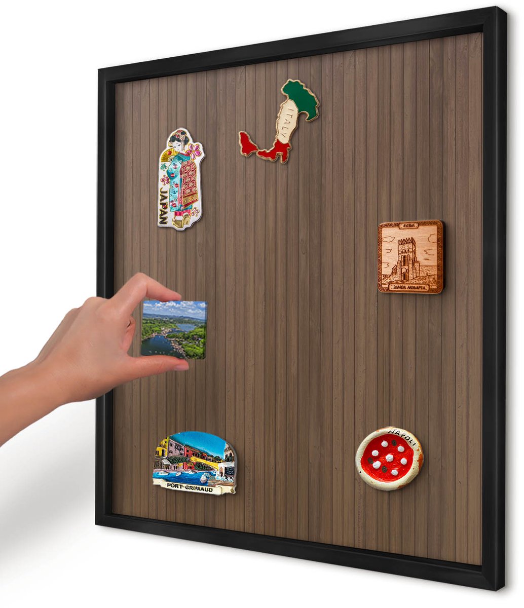 Artprintcave Bruin Magneetbord mit Zwart Frame - 50x50 cm - Houten Achtergrond Magneetbord Voor Foto's - Rustiek Memobord Keuken - Texturen