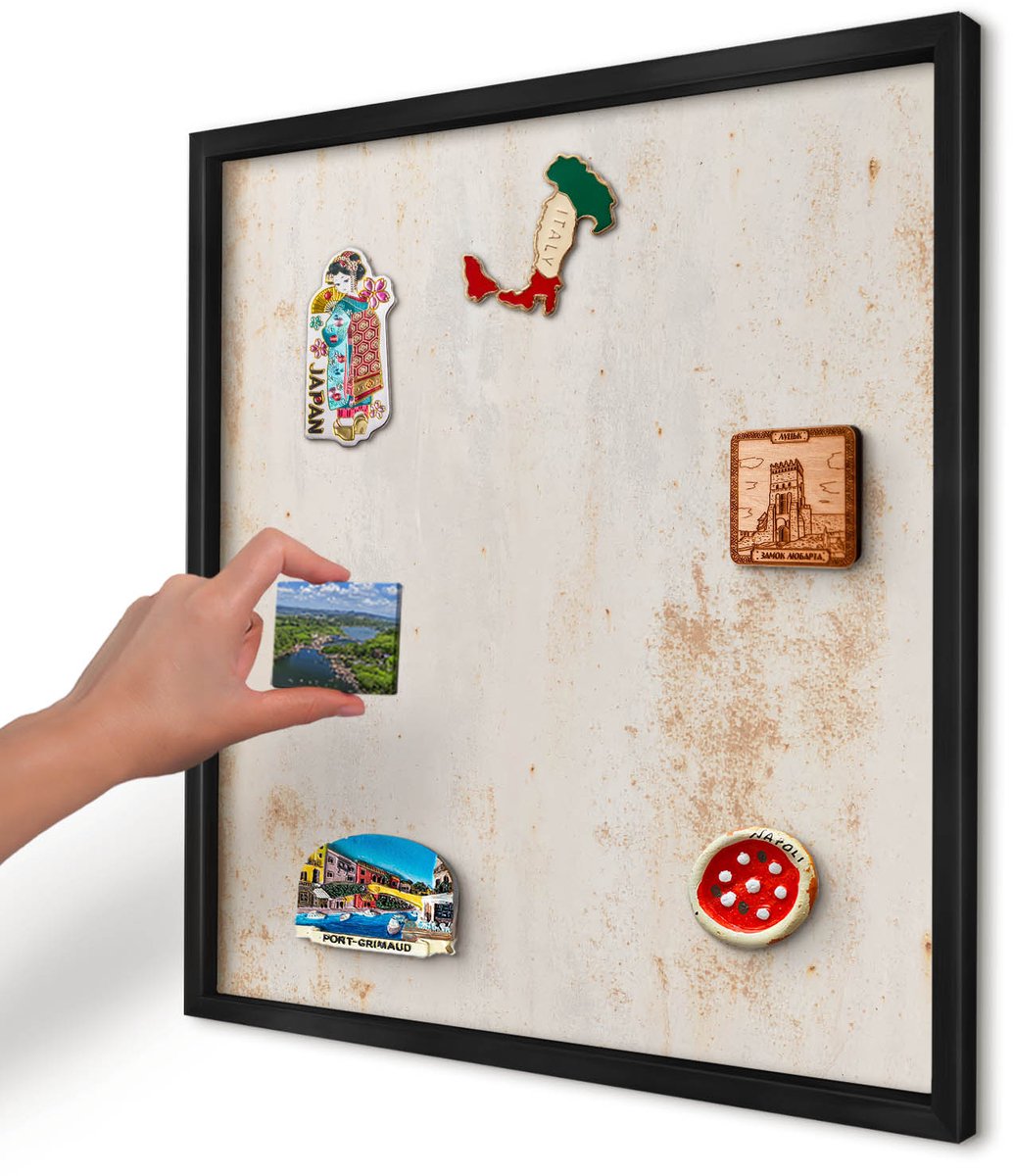 Artprintcave Beige Magneetbord mit Zwart Frame - 50x50 cm - Roestige Textuur Bord Voor Magneten - Industrieel/Loft Notitiebord - Texturen