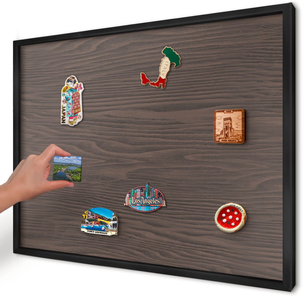 Artprintcave Bruin Magneetbord mit Zwart Frame - 70x50 cm - Natuurlijk Hout Magneetbord Voor Foto's - Rustiek Magnetisch Bord - Texturen