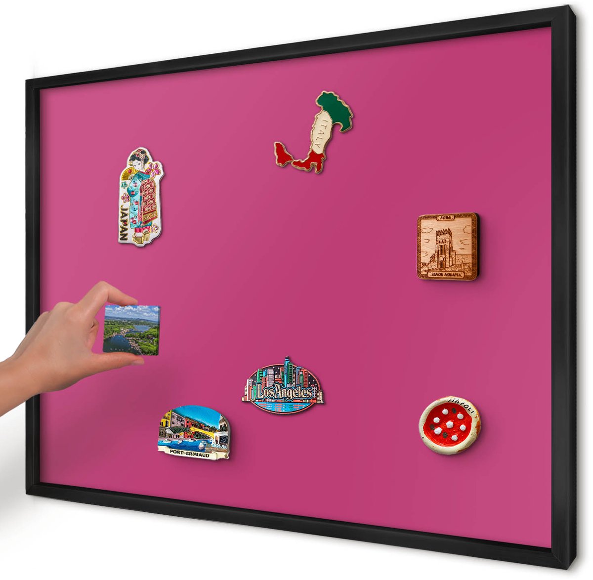 Artprintcave Roze Magneetbord mit Zwart Frame - 70x50 cm - Intens Roze Notitiebord - Minimalist Magneetbord Voor Keuken - Achtergronden En Patronen