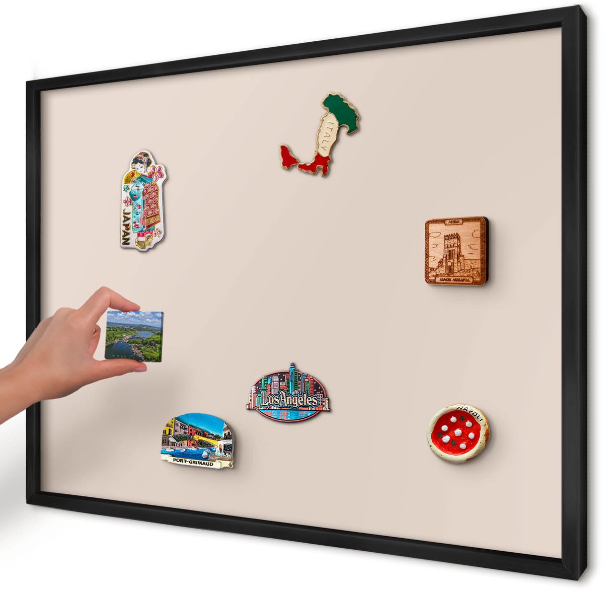 Artprintcave Beige Magneetbord mit Zwart Frame - 70x50 cm - Warm Beige Magnetisch Bord - Minimalist Memobord Keuken - Achtergronden En Patronen