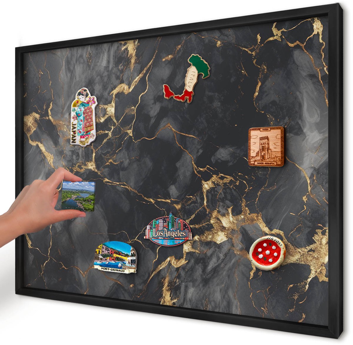 Artprintcave Zwart Magneetbord mit Zwart Frame - 70x50 cm - Fijne Aderen Magneetbord Voor Foto's - Abstract Bord Voor Magneten - Abstractie