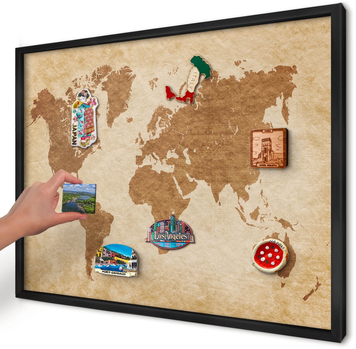Artprintcave Beige Magneetbord mit Zwart Frame - 70x50 cm - Vintage Kaart Magnetisch Bord - Vintage Bord Voor Magneten - Kaarten