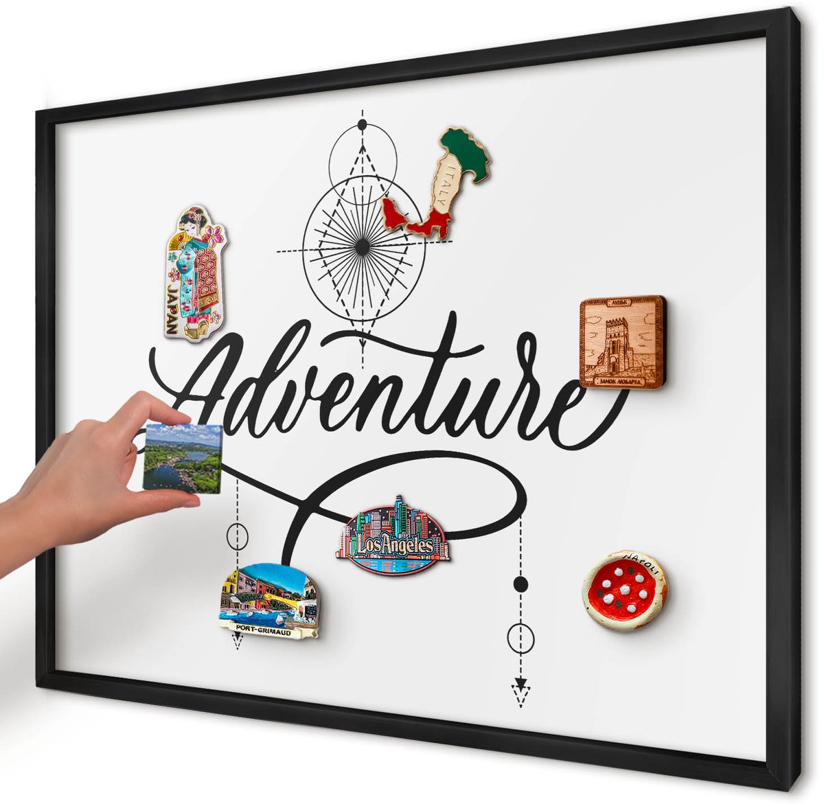 Artprintcave Wit Magneetbord mit Zwart Frame - 70x50 cm - Typografisch Avontuur Notitiebord - Typografisch Magneet Bord mit Frame - Teksten