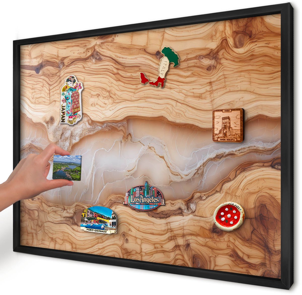 Artprintcave Bruin Magneetbord mit Zwart Frame - 70x50 cm - Houten Elegantie Magnetisch Bord - Rustiek Memobord Keuken - Texturen