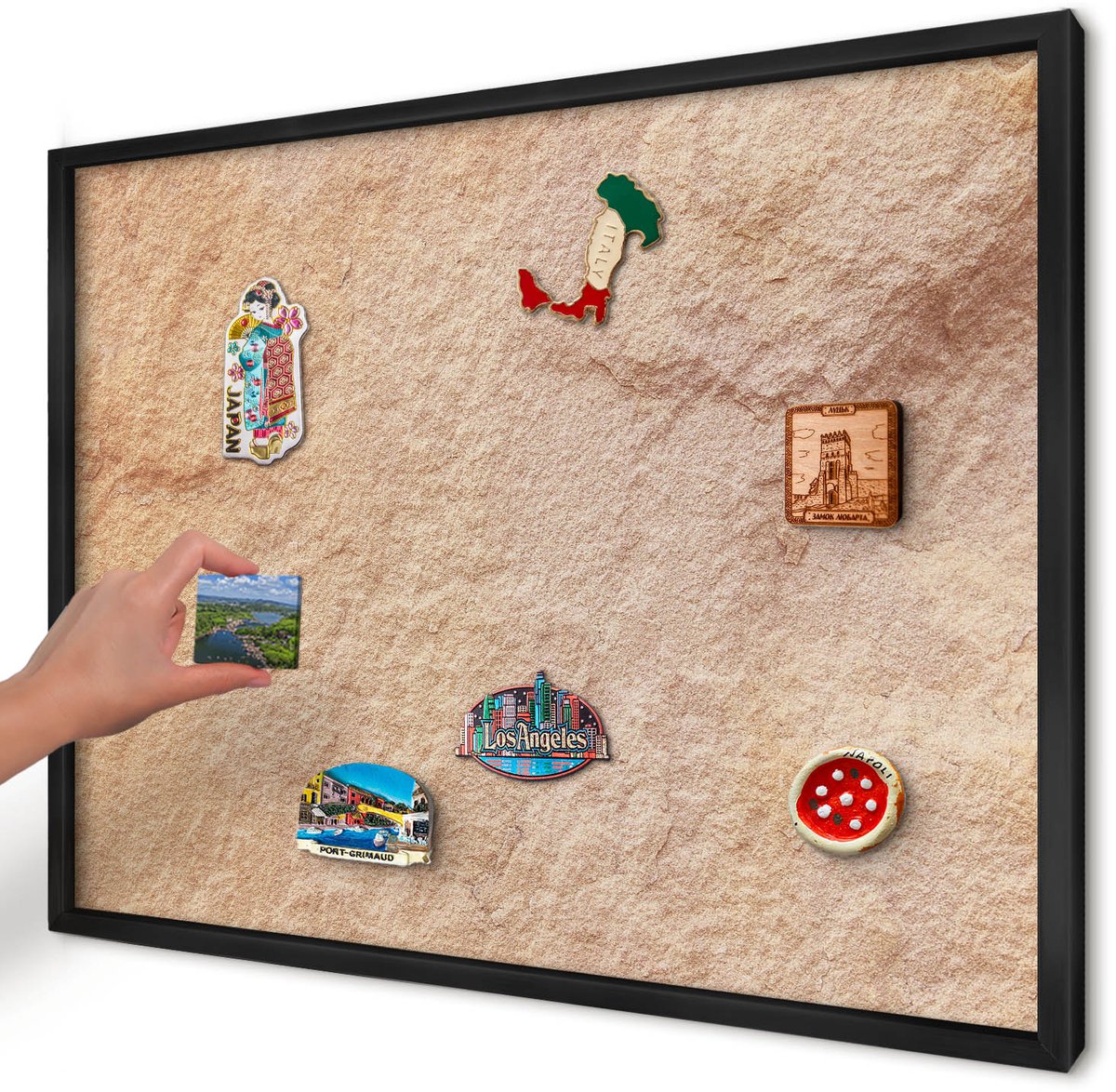 Artprintcave Bruin Magneetbord mit Zwart Frame - 70x50 cm - Steenstructuur Magneet Bord mit Frame - Rustiek Magnetisch Bord - Texturen