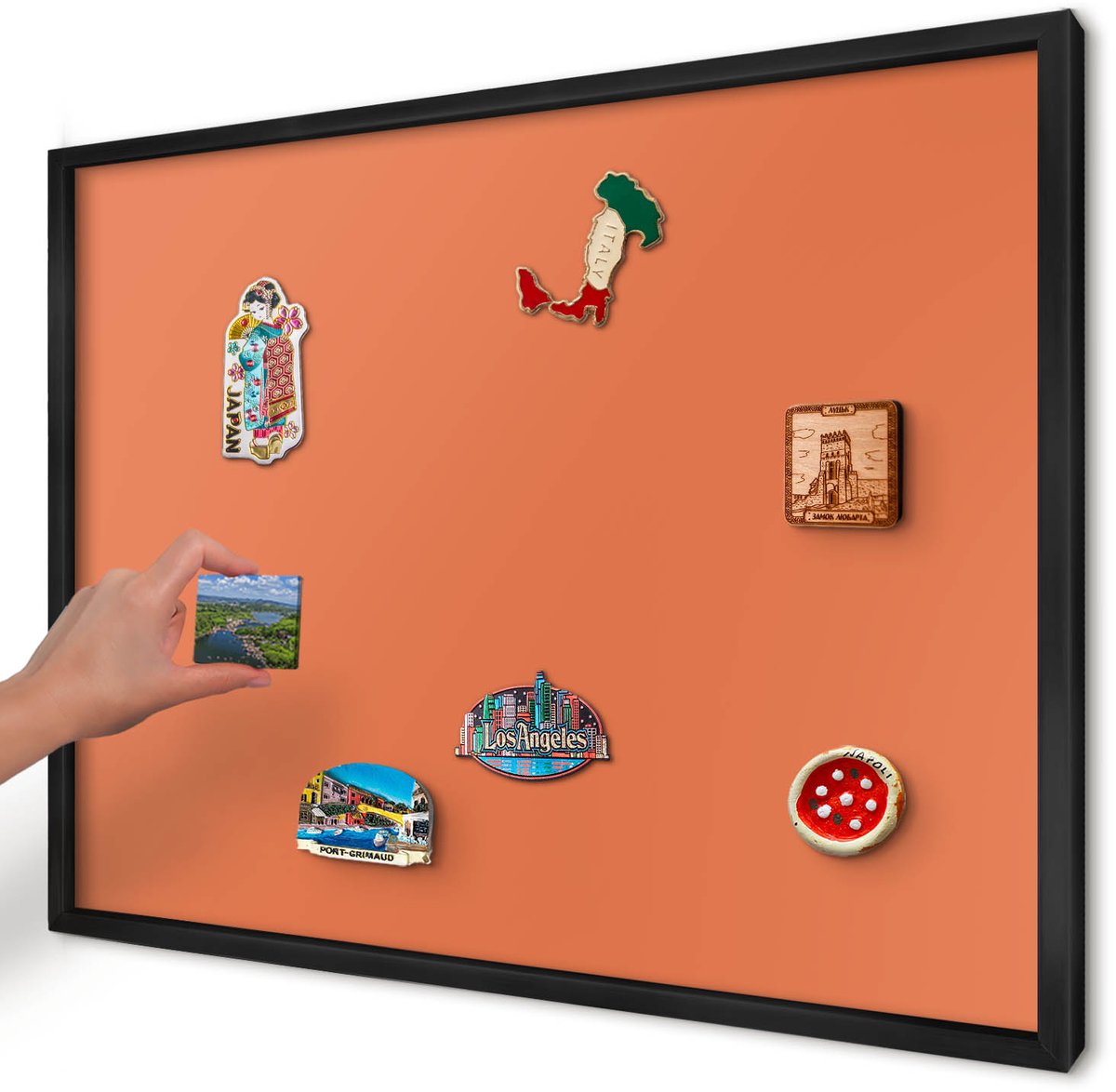 Artprintcave Oranje Magneetbord mit Zwart Frame - 70x50 cm - Sterk Oranje Magnetische Organizer - Minimalist Notitiebord - Achtergronden En Patronen