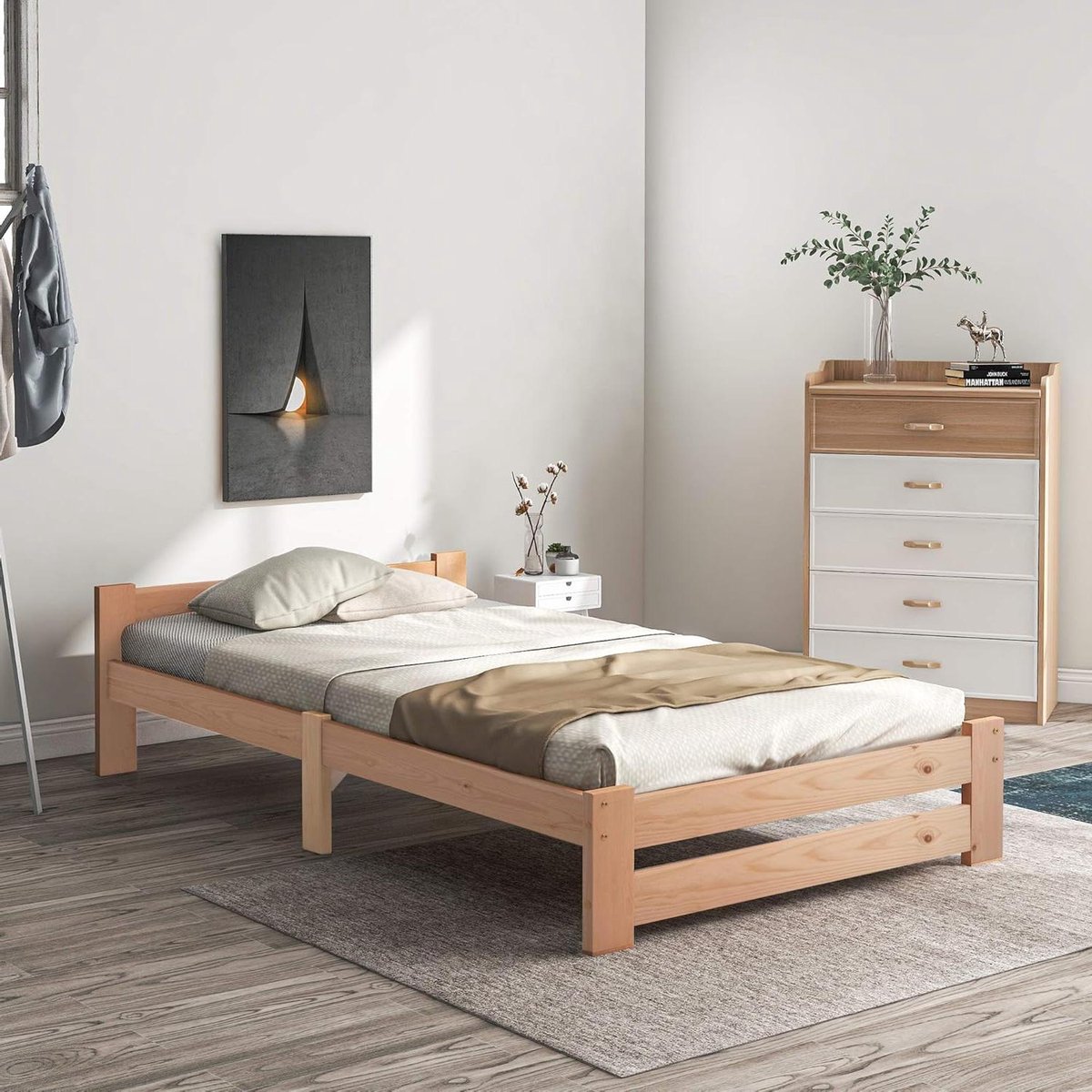 Houten Eenpersoonsbed - Grenenhouten Bed Lattenbodem - Natuurlijk Slapen - Massief Grenenhout - 90 x 200 cm - Natuurlijk