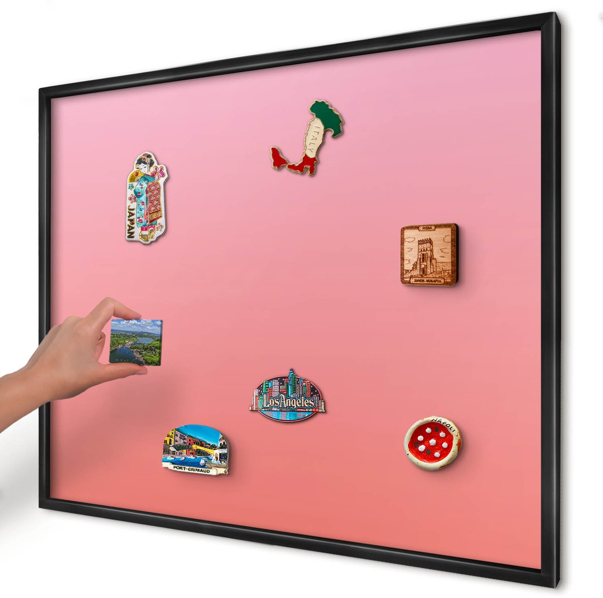 Artprintcave Roze Magneetbord mit Zwart Frame - 80x60 cm - Roze Oranje Magnetisch Bord - Minimalist Magneetbord Voor Foto's - Achtergronden En Patronen
