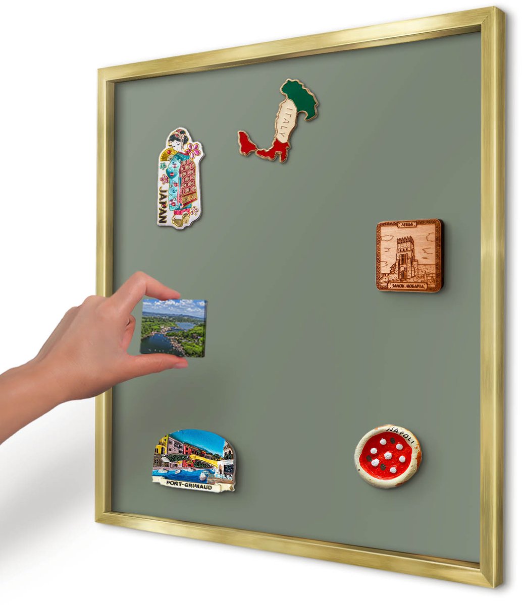 Artprintcave Groente Magneetbord mit Gouden Frame - 50x50 cm - Donkere Salie Bord Voor Magneten - Minimalist Magneetbord Voor Foto's - Achtergronden En Patronen