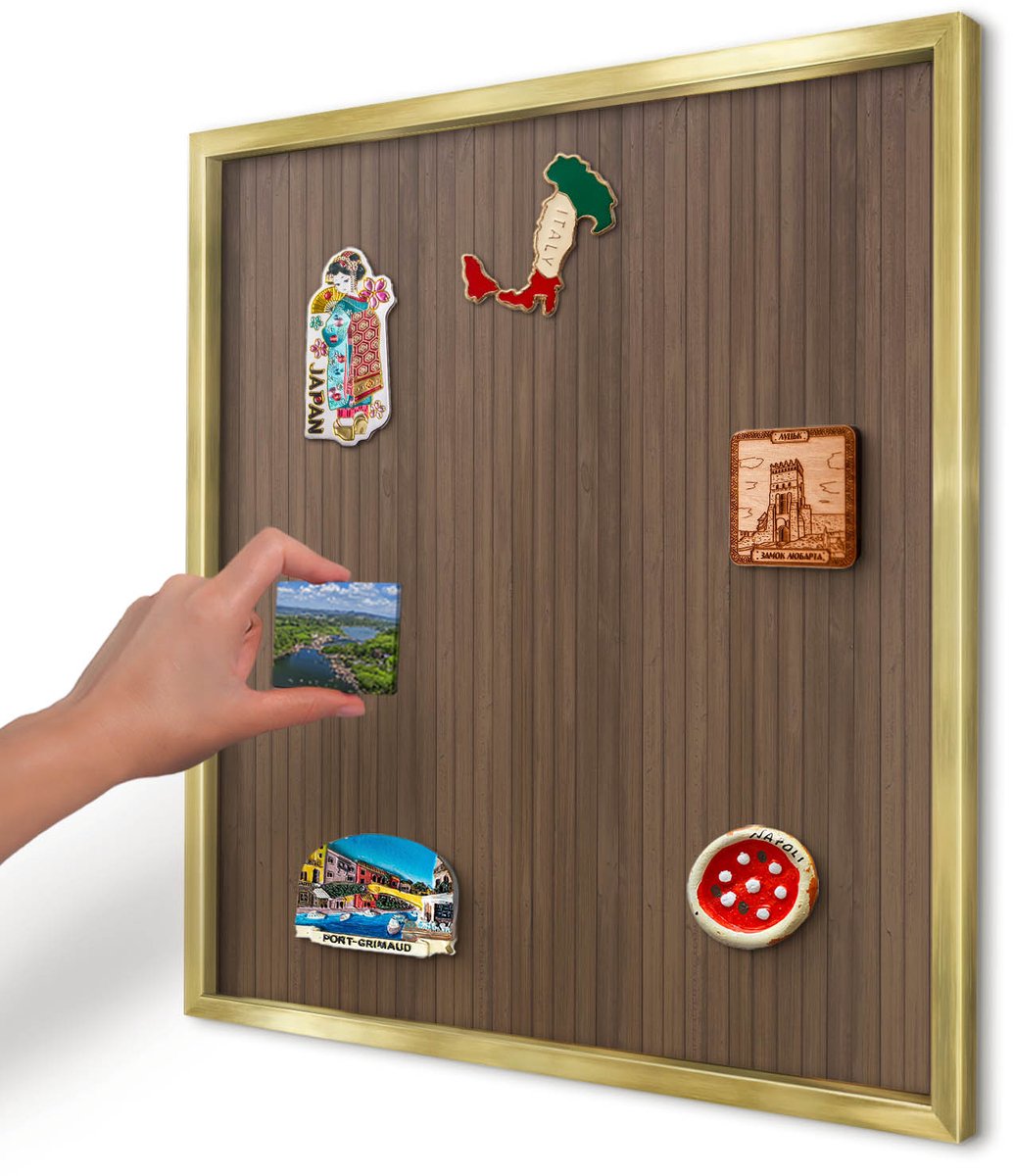 Artprintcave Bruin Magneetbord mit Gouden Frame - 50x50 cm - Houten Achtergrond Memobord Keuken - Rustiek Magneetbord Voor Foto's - Texturen