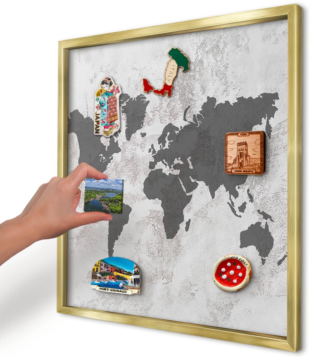 Artprintcave Wit Magneetbord mit Gouden Frame - 50x50 cm - Wereldkaart Magnetisch Bord Voor Magneten - Minimalist Magnetisch Bord - Kaarten