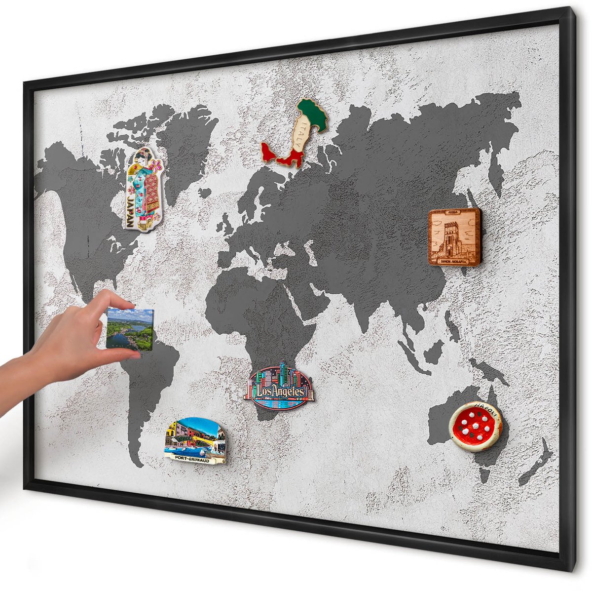 Artprintcave Wit Magneetbord mit Zwart Frame - 100x70 cm - Wereldkaart Notitiebord - Minimalist Magnetisch Bord - Kaarten