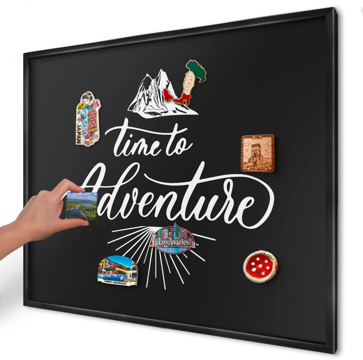 Artprintcave Zwart Magneetbord mit Zwart Frame - 80x60 cm - Avontuurlijke Tijd Magneet Bord mit Frame - Typografisch Magneetbord Voor Keuken - Teksten