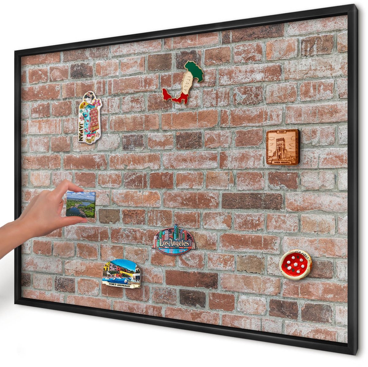 Artprintcave Rood Magneetbord mit Zwart Frame - 100x70 cm - Bakstenen Muur Memobord Keuken - Industrieel/Loft Magnetisch Bord Voor Magneten - Texturen