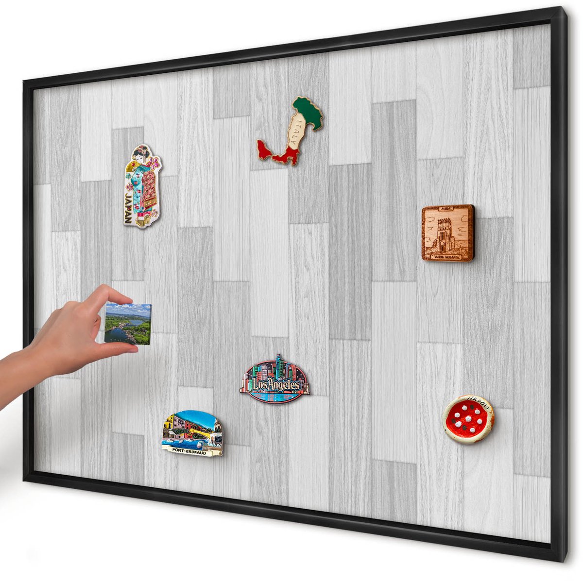 Artprintcave Grijs Magneetbord mit Zwart Frame - 100x70 cm - Houtstructuur Magnetisch Bord - Minimalist Magneetbord Voor Keuken - Texturen