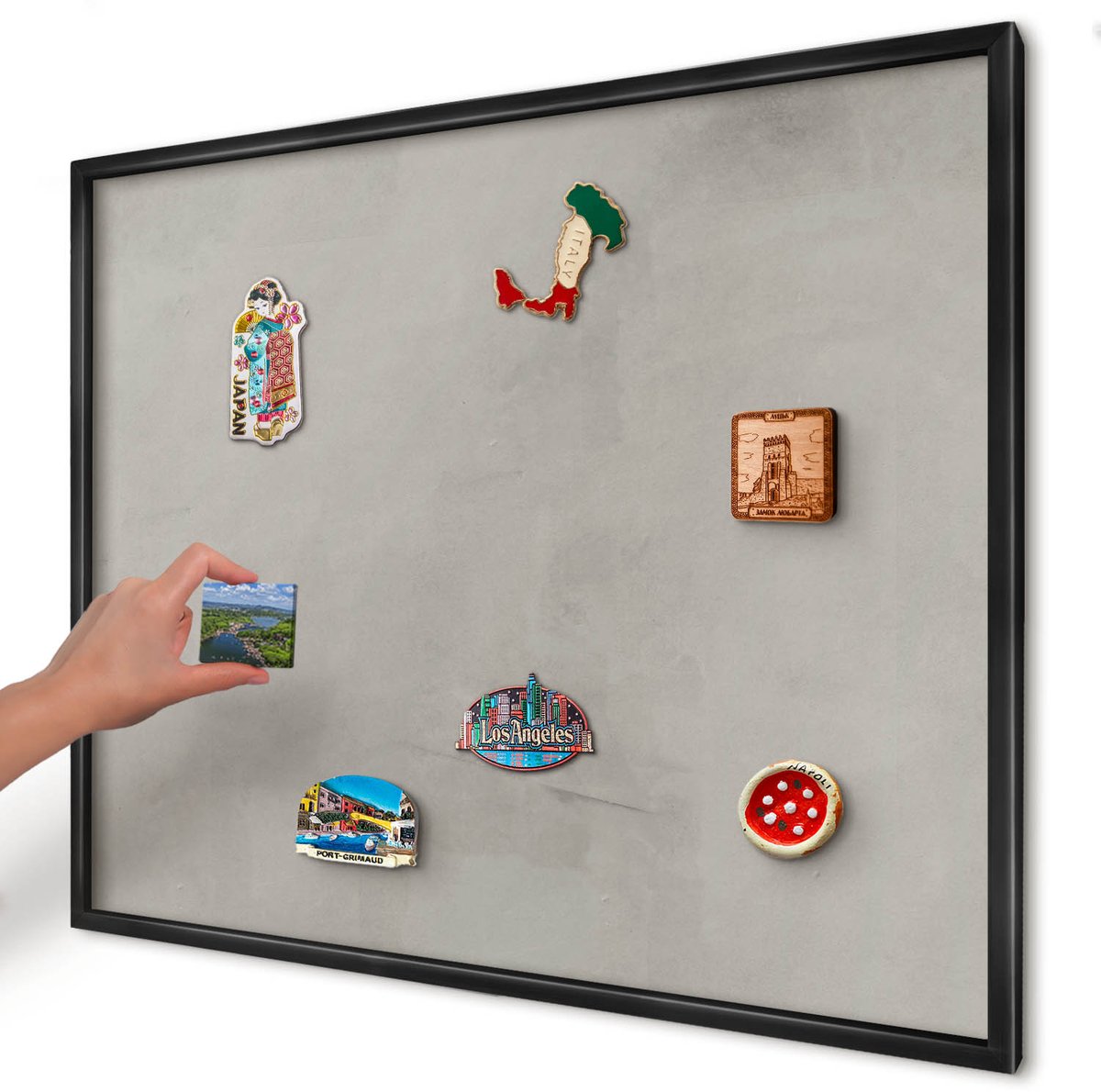 Artprintcave Grijs Magneetbord mit Zwart Frame - 80x60 cm - Grijze Achtergrond Bord Voor Magneten - Minimalist Magneet Bord mit Frame - Achtergronden En Patronen