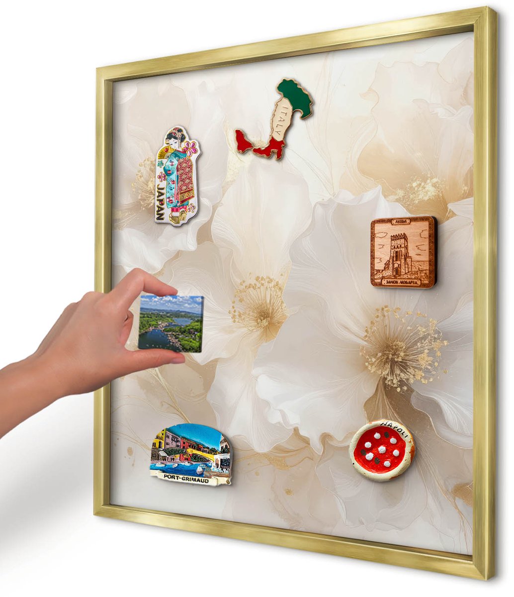 Artprintcave Romig Magneetbord mit Gouden Frame - 50x50 cm - Pastelkleurige Bloemen Magneetbord Voor Keuken - Minimalist Magnetisch Bord Voor Magneten - Bloemen En Planten