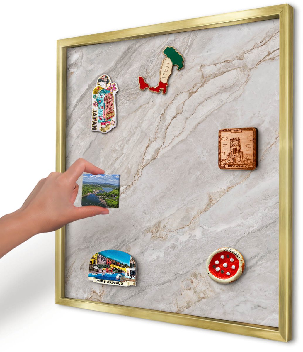 Artprintcave Grijs Magneetbord mit Gouden Frame - 50x50 cm - Marmeren Elegantie Magnetisch Bord - Modern Magneetbord Voor Foto's - Texturen
