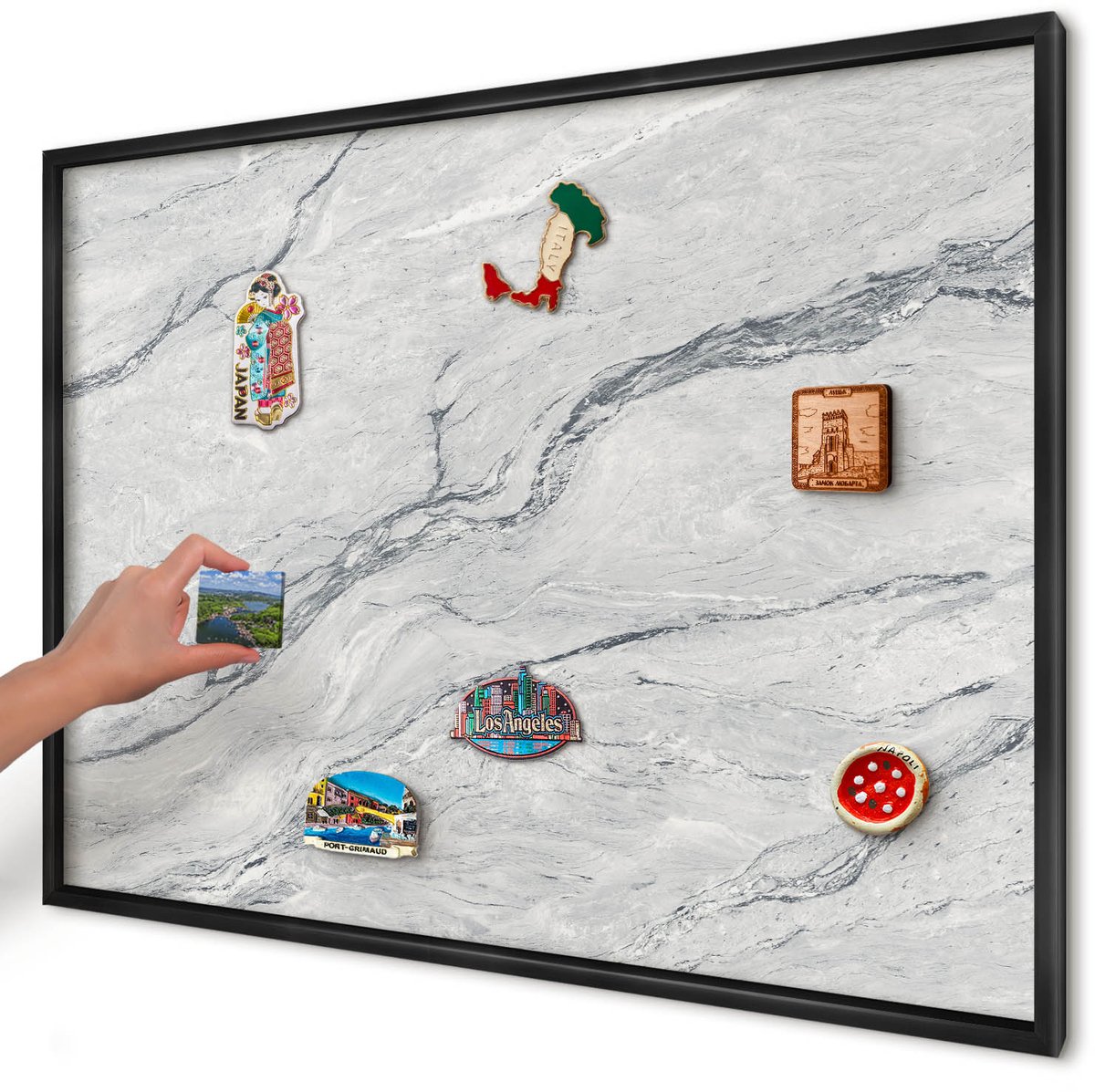 Artprintcave Grijs Magneetbord mit Zwart Frame - 100x70 cm - Grijze Elegantie Wandbord Magnetisch - Minimalist Magnetisch Bord Voor Magneten - Texturen