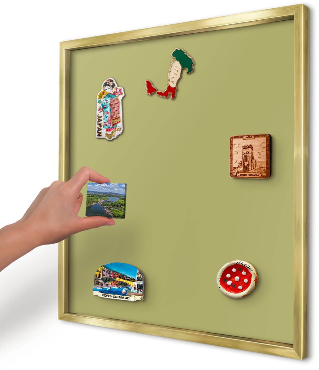Artprintcave Groente Magneetbord mit Gouden Frame - 50x50 cm - Groene Vintage Bord Voor Magneten - Minimalist Notitiebord - Achtergronden En Patronen
