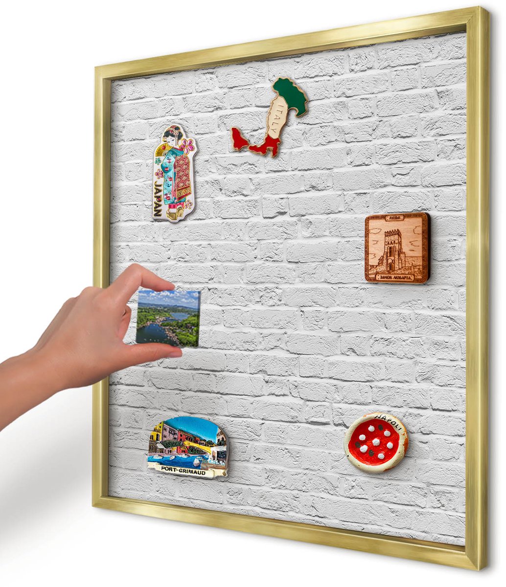 Artprintcave Wit Magneetbord mit Gouden Frame - 50x50 cm - Bakstenen Muur Magneetbord Voor Keuken - Minimalist Magnetische Organizer - Texturen