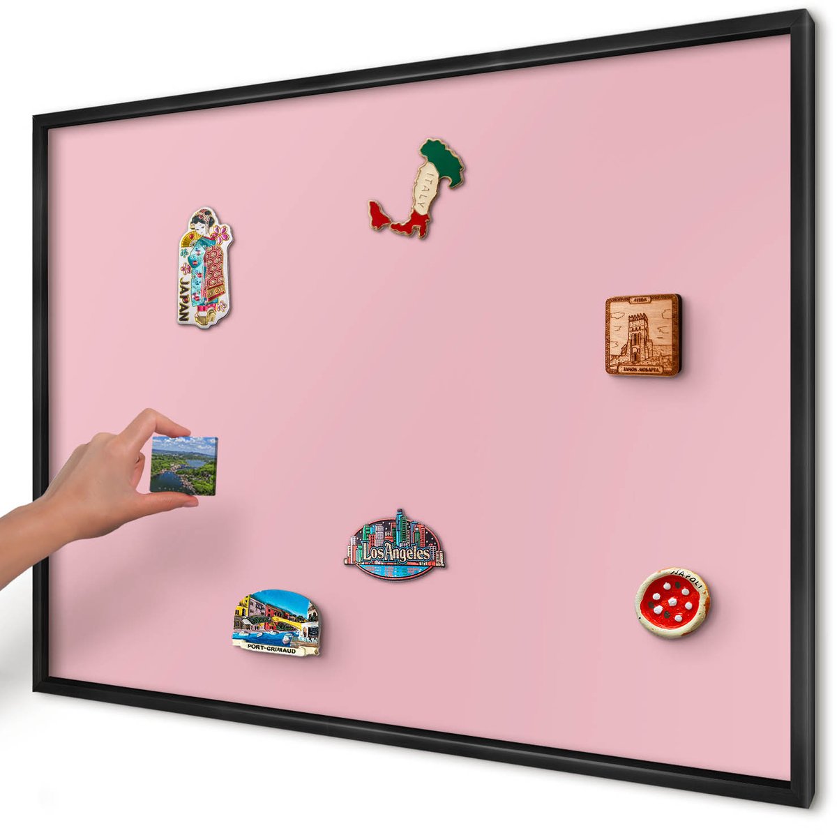 Artprintcave Roze Magneetbord mit Zwart Frame - 100x70 cm - Lichtroze Magneet Bord mit Frame - Minimalist Notitiebord - Achtergronden En Patronen