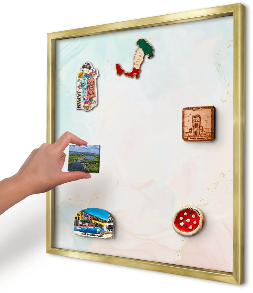 Artprintcave Romig Magneetbord mit Gouden Frame - 50x50 cm - Pastel Elegantie Magnetisch Bord Voor Magneten - Waterverf Magneetbord Voor Foto's - Abstractie