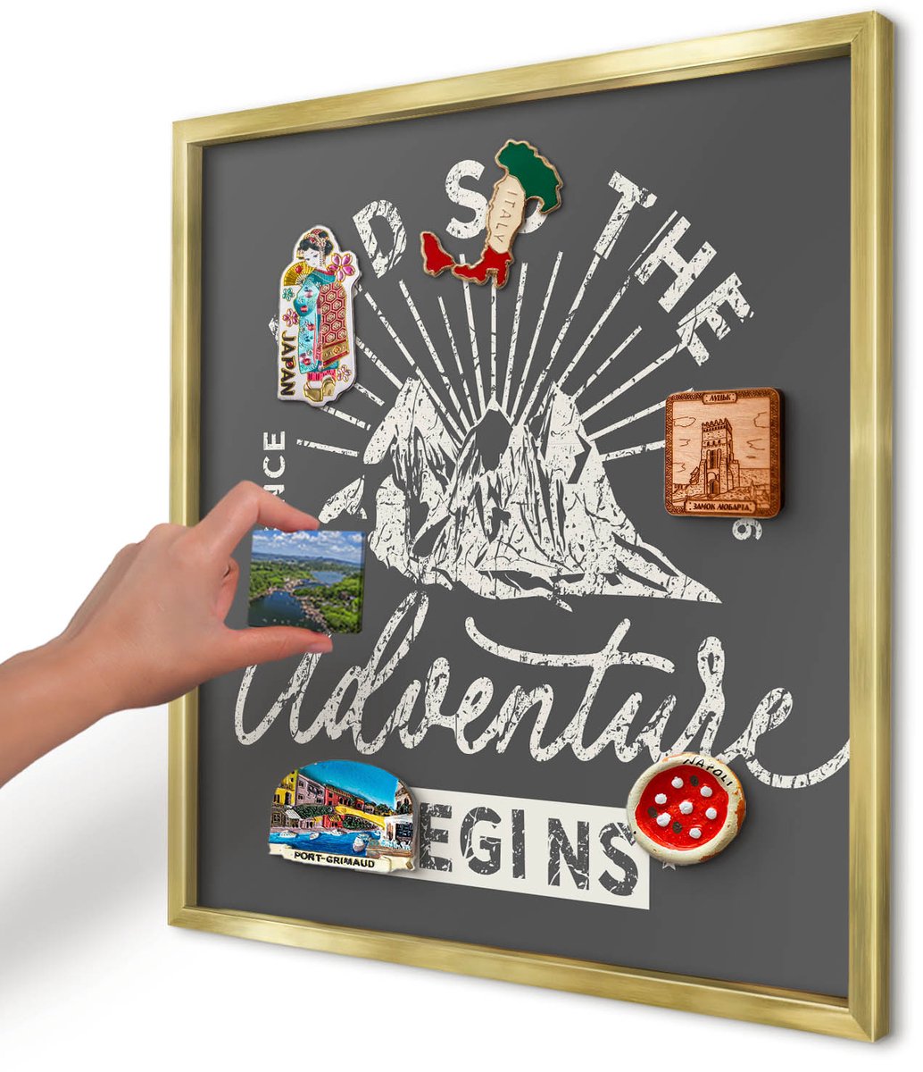 Artprintcave Grijs Magneetbord mit Gouden Frame - 50x50 cm - Berginscriptie Magneetbord Voor Keuken - Vintage Memobord Keuken - Teksten