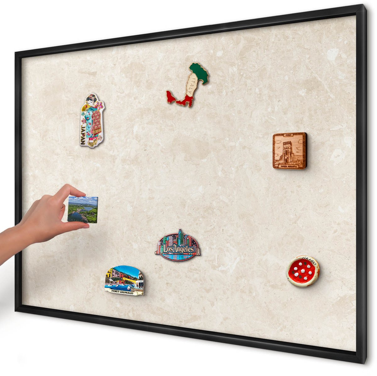 Artprintcave Romig Magneetbord mit Zwart Frame - 100x70 cm - Romige Elegantie Magneetbord Voor Foto's - Minimalist Bord Voor Magneten - Achtergronden En Patronen