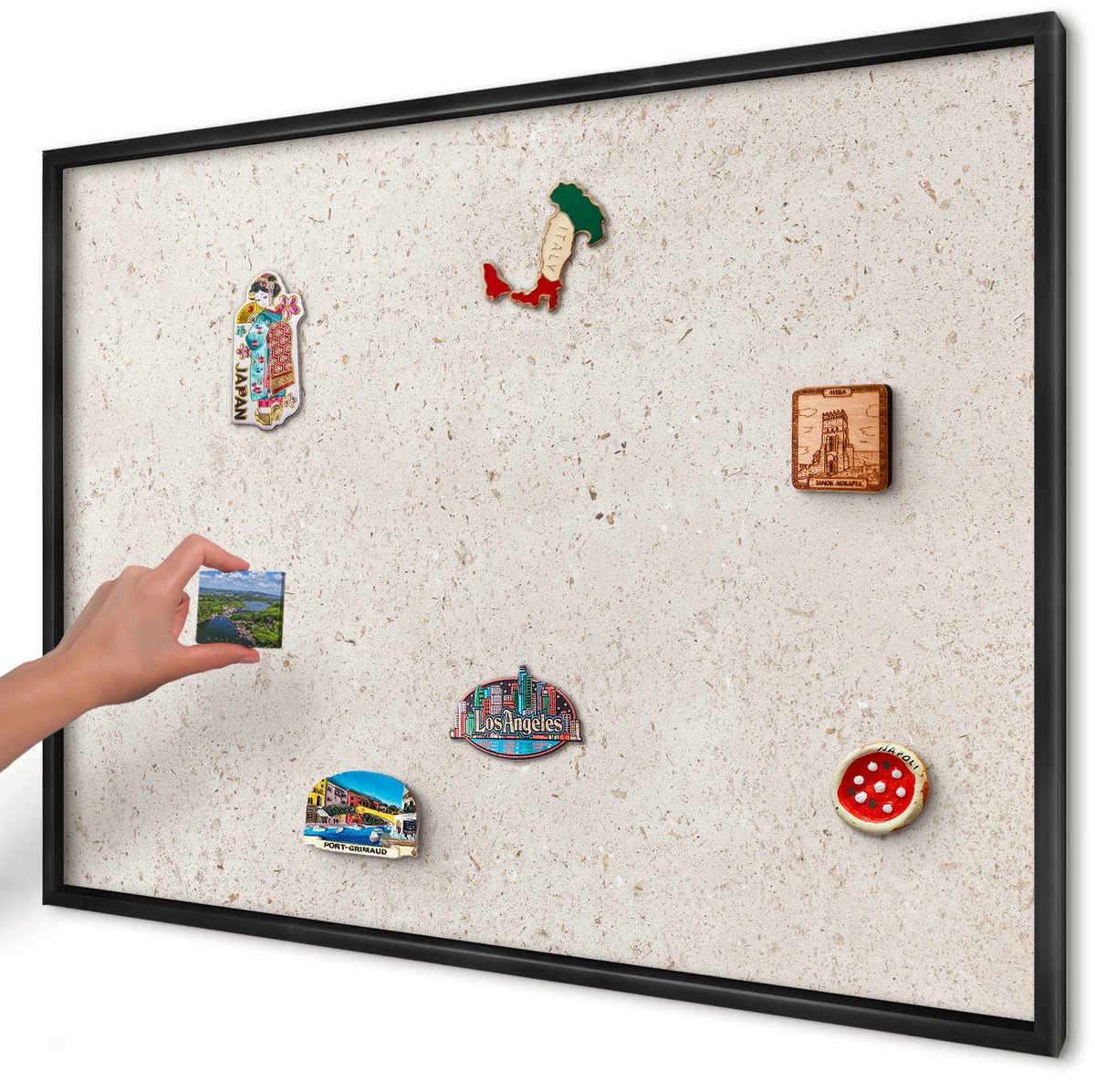 Artprintcave Beige Magneetbord mit Zwart Frame - 100x70 cm - Fijne Achtergrond Memobord Keuken - Minimalist Wandbord Magnetisch - Texturen