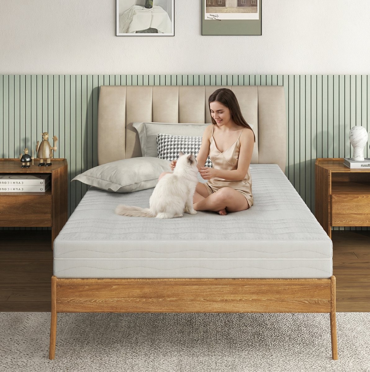 FloraGrace Matras 140x200 cm - Ergonomische Koudschuimmatras met Afneembare Hoes - Ademend 3D-Comfort - Middenhard - Wit - Zonder Matras