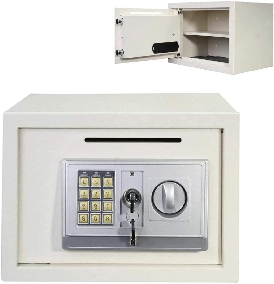 Digitale Spaarpot - Kinderkluis Code - Veilig Geld Bewaren - Dubbele Beveiliging - 35x25x25cm - Wit