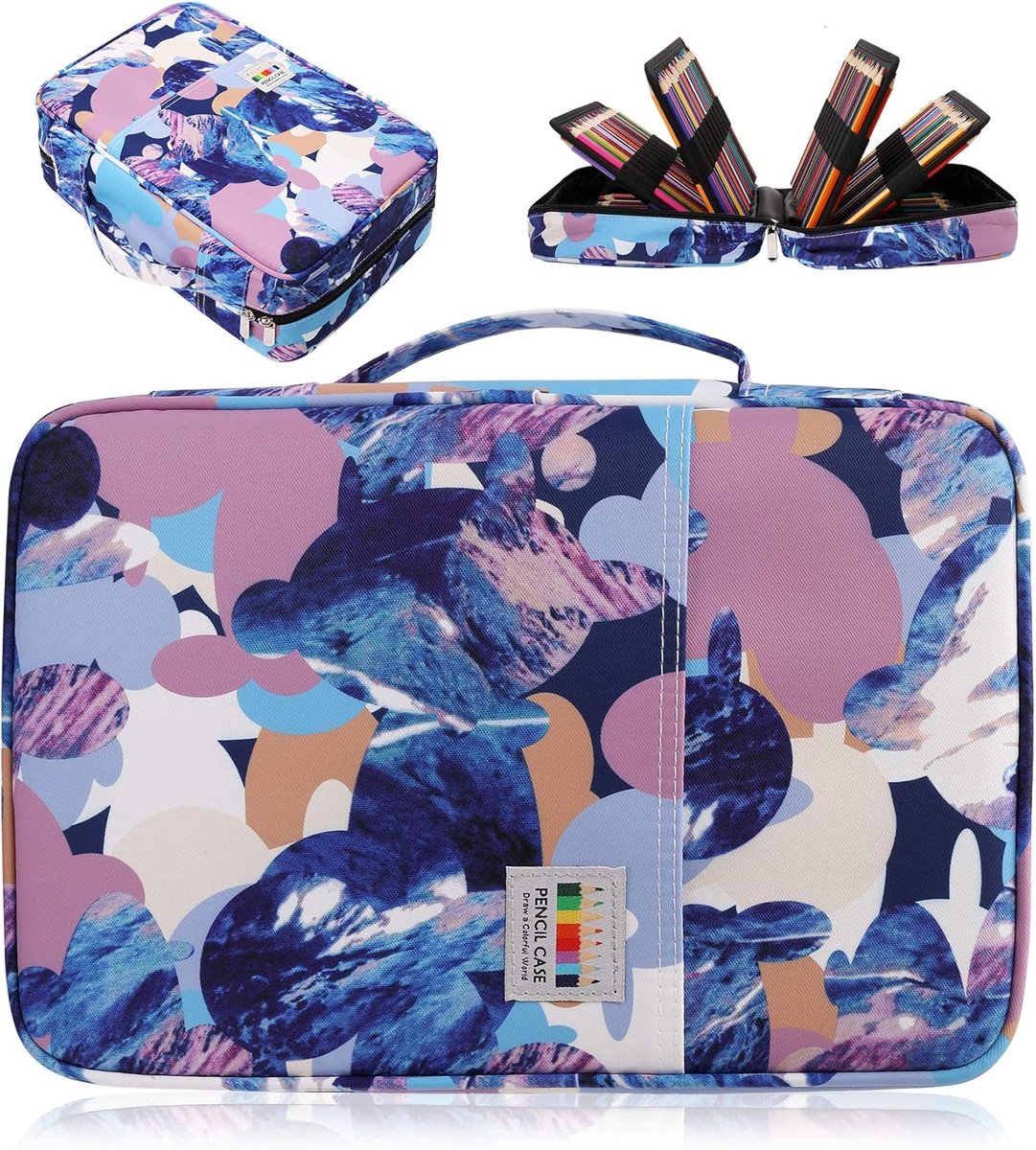 Pencil case organizer 304 slots - geometrisch blauw - waterdicht - perfect voor studenten en kunstenaars - ShopVlot