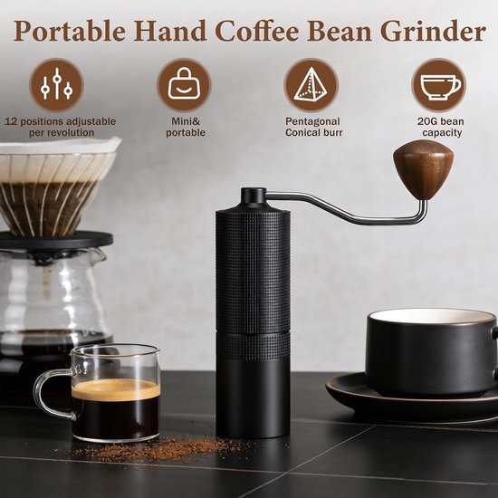 Handmatige Koffiemolen met 20g Capaciteit, Precisie RVS Molen, Ideaal voor Moka, French Press en Filterkoffie — afbeelding 5